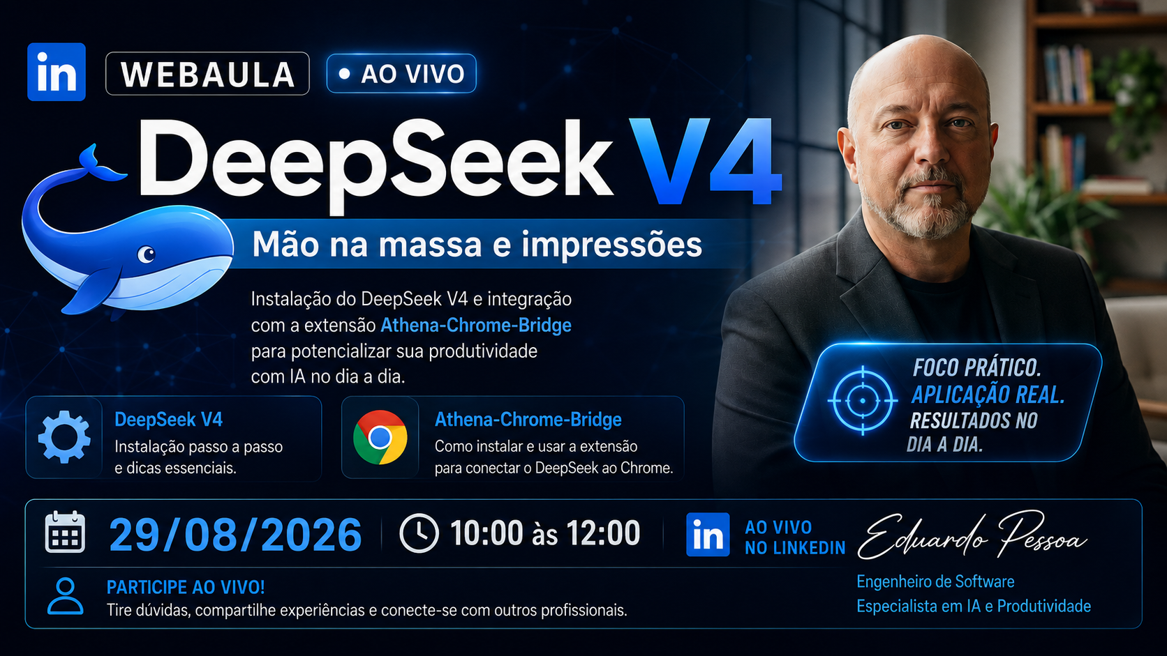 Capa da Webaula DeepSeek V4 — Mão na Massa e Impressões
